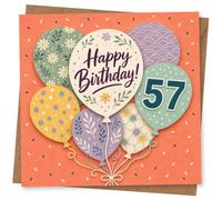 57th Birthday Card for Her, Balloon Bouquet & Big 57