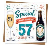 57th Birthday Card for Her, Champagne & Beer, Cheers!