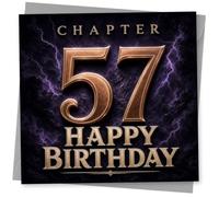 57th Birthday Card for Her, Chapter 57 Purple Lightning | Copper-toned 57 chapter theme set on a striking purple lightning background-an unapologetically bold card for her 57th.
