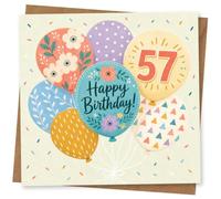 57th Birthday Card for Her, Floral Balloons Floral Design