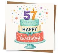 57th Birthday Card for Her, Funny Confetti Cake Design