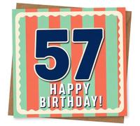 57th Birthday Card for Her, Navy 57 & Retro Stripes