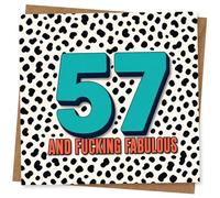 57th Birthday Card for Her or Him, Funny Bold Dalmatian Print Design, '57 and Fucking Fabulous' Greeting Card