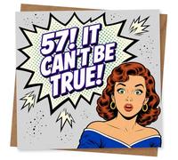 57th Birthday Card for Her - Retro Comic Style Funny Age Card with Bold 'It Can't Be True!' Design