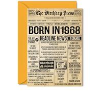 57th Birthday Card for Men Women - Bday Press Newspaper 1968 - Happy 57 Birthday Cards for Brother Neighbour Husband Sister Nanny Cousin, 5x7 Inch Bday Greeting Cards