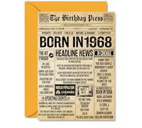 57th Birthday Card for Men Women - Bday Press Newspaper 1968 - Happy 57 Birthday Cards for Wife Son Uncle Colleague Nanny Husband, A5 Bday Greeting Cards