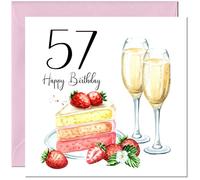 57th Birthday Card for Women - Strawberries & Cake - Ladies Birthday Cards for 57 year old woman fifty seventh, fifty seven Mum Grandma Sister Aunt Niece Nanny for her Mother Wife Girlfriend