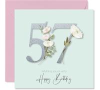 57th Birthday Cards for Women - Fancy Floral Flowers - Happy Birthday Card for 57 Year Old Woman Nan Grandma Nanny Cousin, 145mm Bday Greeting Cards