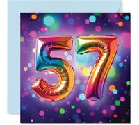 57th Birthday Cards for Women Men - Rainbow Foil Balloon - Happy Birthday Card for 57 Year Old Woman Man Uncle Colleague Son Wife, 145mm Bday Greeting Cards