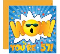 57th Birthday Cards for Women Men - WOW - Happy Birthday Card for 57 Year Old Woman Man Husband Wife Daughter Neighbour, 145mm Bday Greeting Cards