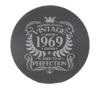 57th Birthday Gift for Men Vintage 1969 Aged to Perfection Engraved Slate Coaster Present for 57 Year Old Etched Natural Slate Placemat (Round Slate)