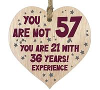 57th Birthday Gift For Women Men Wooden Heart Plaque, Light Wood Sign Keepsake, Happy Birthday Mum, Colleague, Dad, Husband, Wife, Uncle, Mum Gifts From Son, Auntie, Sister Birthday Present