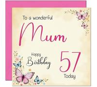57th Mum Birthday Card - Beautiful Butterfly Floral Mothers Birthday Card for 57 Year old fifty seventh, fifty seven