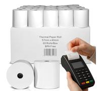57x40mm Thermal Paper Rolls - Premium BPA-Free Receipts, 60 Rolls Case Pack Till Rolls Set, Long-Lasting POS Printer Paper, Compatible with POS Thermal Printers, Pack of 60 Rolls Case.