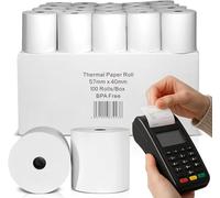 57x40mm Thermal Till Rolls Pack of 100 POS Receipt Paper for Card Readers