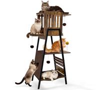 58-Inch Large Cat Tower for Maine Coon & Big Cats with Scratching Board, Perch, Hammock & Removable Pads (Brown)