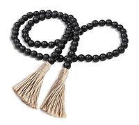 58 Inches String Garland Farmhouse Wooden Beads Rustic Boho Wood Beads Country Wall Hanging Decor Prayer Beads with Tassels(Black)