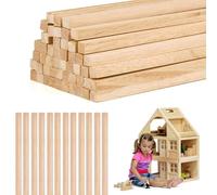 58 Pcs Balsa Wood Sticks, Birch Square Wooden Rods Dowels Dowling, Natural Unfinished Wood Squares for Crafts, Square Wooden Sticks for Craft Model Making DIY Projects (6 x 6 x 300mm)