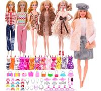 58 PCS Doll Clothes and Accessories, Include Long-sleeved Dress 4 Short-sleeved Shorts 1 Fashion Skirt 5 Swimsuit 10 Shoes 28 Accessories in Random