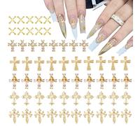 58-Piece Cross Nail Charms Gold - Premium Y2K Alloy & Rhinestone Decor for 3D Nail Styling and Crafts, Nail Art Decorations
