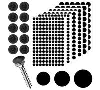 580 Pcs Crew Cover Stickers, Sticky Decals Self Adhesive Screw Hole Stickers100 Pcs Plastic Screw Cap Covers, Black Self Tapping Screws Covers Caps, Screws Thread Protector Kit for Various Fur
