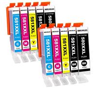 580XXL 581XXL Compatible Ink Cartridges Compatible for Canon PGI580 CLI581 PGI-580XXL CLI-581XXL for PIXMA TS6350 TS705 TS8350 TS8351 TS6351 TS9550 TS9551C TR8550 TS8150(10-Pack 2PGBK/2BK/2C/2M/2Y)