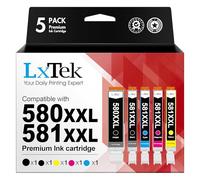 LxTek 580XXL 581XXL Ink Cartridge Replacement for Canon PGI-580 CLI-581 Ink Compatible for Pixma TS6250 TS6350 TS8250 TS6351 TS6251 TS705 TS8550 TS5150 TS6250 TS8500 TS8252 TS9150 TS9155, 5-Pack