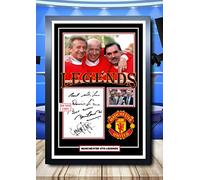 (583) Manchester United Legends Dennis Law Bobby Charlton George Best Signed Framed Autograph Signature A4 (21 X 297 CM) Art Work Wall Art Display Great Gift Idea (REPRINT) #####