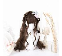 58cm Long Curly Mixed Brown/Black Double Ponytail Hairpiece Ombre Lolita Japan Cute Party Halloween Cosplay Wigs + Wigs Cap brown