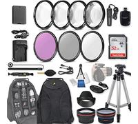 58mm 28 Pc Accessory Kit for Canon EOS Rebel T7, T6, T5, T3, 1300D, 1200D, 1100D DSLRs with 0.43x Wide Angle Lens, 2.2X Telephoto Lens, 32GB Sandisk SD, Filter & Macro Kits, Backpack Case, and More