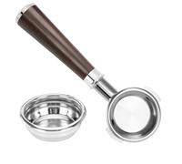 58mm Bottomless Nakeds Portafilter with Premium Ebony Wood Handle - Stainless Steel, Includes 18g Precision Basket for E61 Group-Head Espresso Machines