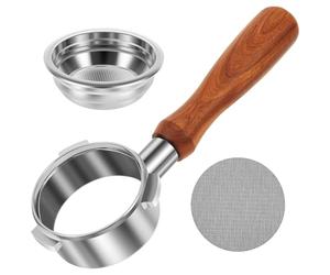 58mm Bottomless Portafilter 3 Ear, Naked Espresso Portafilter with Rosewood Handle, Includes Double Shot Filter Basket & 58mm Puck Screen, Fits 5700Pro & BAE01