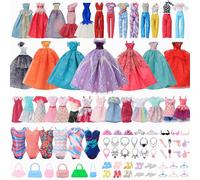 58PCs Doll Clothes Gift Set for 11.5 inch Doll and Barbie: 2 Wedding Gowns, 6 Fashion Dresses, 2 Casual Outfits, 3 Swimsuits, 10 Pairs of Shoes, 21 Fashion Accessories, and 14 Hangers