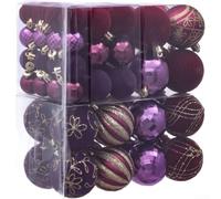 58pcs Flocked Christmas Baubles 3 4 6cm Purple Tree Decor | Luxurious for soft texture, intricate European detailing, classic ornamental charm, sophisticated festive feel, holiday