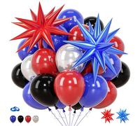 58pcs Red Blue Black Balloons 12 Inch Metallic Silver Balloon Decorations for Man Boys Kids Hero Birthday Party Decor Backdrop Supplies