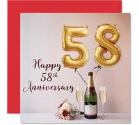 58th Anniversary Card for Women Men - Balloons & Bottle of Bubbly - Happy 58 Year Anniversary Card for Partner Husband Companion Wife, 145mm Wedding Anniversaries Greeting Cards