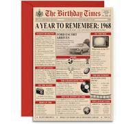 58th Birthday Card - 1968 Newspaper Headlines & Facts Birthday Card - A5 with Red Envelope. UK Made