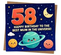 58th Birthday Card for Mum - Happy Birthday to the Best Mum in the Universe, Cute Space and Planets Design