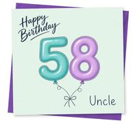 58th Birthday Card for Uncle, Happy Birthday Balloon Design with 58 Text, Card for Him