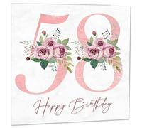 58th Birthday Card for Women - Floral 58th Birthday Cards for 58 year old woman fifty eight, fifty eighth Ladies Mum Sister Aunt Niece Daughter