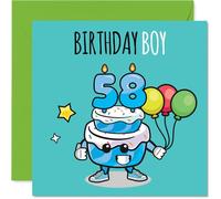 58th Birthday Cards for Men - Birthday Cake Boy Balloons - Happy Birthday Card for 58 Year Old Man Husband Brother Nephew Friend, 145mm Bday Greeting Cards