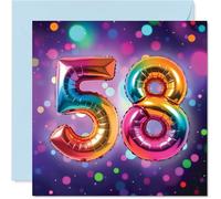 58th Birthday Cards for Men Women - Rainbow Foil Balloon - Happy Birthday Card for 58 Year Old Man Woman Colleague Nanny Uncle Son, 145mm Bday Greeting Cards