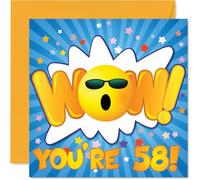 58th Birthday Cards for Men Women - WOW - Happy Birthday Card for 58 Year Old Man Woman Wife Uncle Husband Daughter, 145mm Bday Greeting Cards