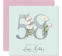 58th Birthday Cards for Women - Fancy Floral Flowers - Happy Birthday Card for 58 Year Old Woman Grandma Auntie Nan Nanny, 145mm Bday Greeting Cards