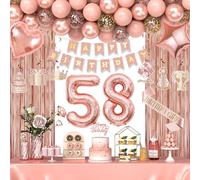 58th Birthday Decorations for Women Girls, Happy 58 Birthday Decorations for Her, Rose Gold Birthday Party Supplies with Banner, Number Balloons, Fringe Curtains, Hanging Swirls