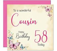 58th Cousin Birthday Card - Beautiful Butterfly Floral Cousins Birthday Card for 58 Year old fifty eight, fifty eighth