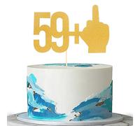 59+1 Gold Glitter Cake Topper - 60th Birthday Party Decorations, 59 +1 Middle Finger Single-side Gold Cake Topper, Cheer to 60 Years Old Birthday Theme Party Decoration Supplies (gold03) (gold03)