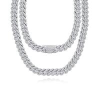 （59.8CTTW-66.5CTTW）Moissanite Cuban Link Chain Necklace 14K Gold Plated Sterling Silver Round Cut 2.3MM D Color VVS1 Moissanites Diamond Classic Hip-Hop Iced Out Miami Link Chain for Men Women