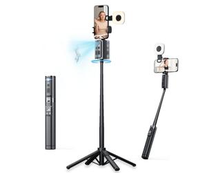 59" Extendable 360° Auto Face Tracking Phone Stand with Remote and Fill Light, No App Needed, Black Tracking Tripod for iOS and Android, Ideal for Content Creators and Video Recording