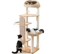 59-inch Cat Tree，Cat Tower with Scratching Post, Extended Cat Scratching Mat, Handwoven Basket & Space Capsule Nest